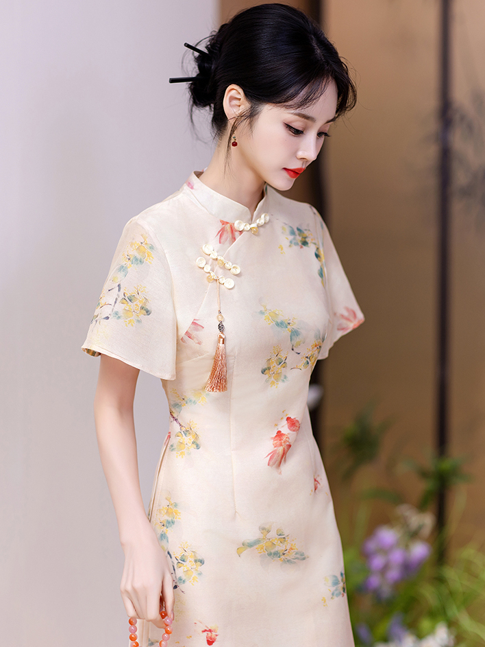 Real Shot New Model College Entrance Exam Cheongsam National Style Improved Printed Dress