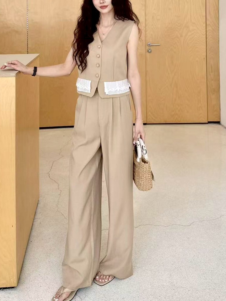 Lace Trim Vest Set 蕾丝花边西装马甲套装*4 Colors