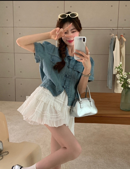 新中式牛仔短袖上衣*2 Colors