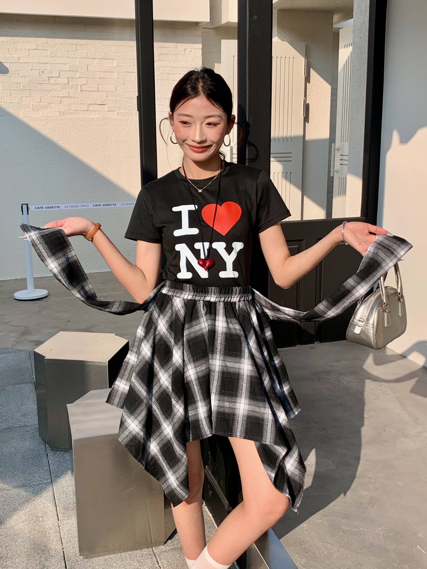 Plaid Ribbon-Tie Asymmetrical Skirt 不规则绑带格纹短裙*4 Colors