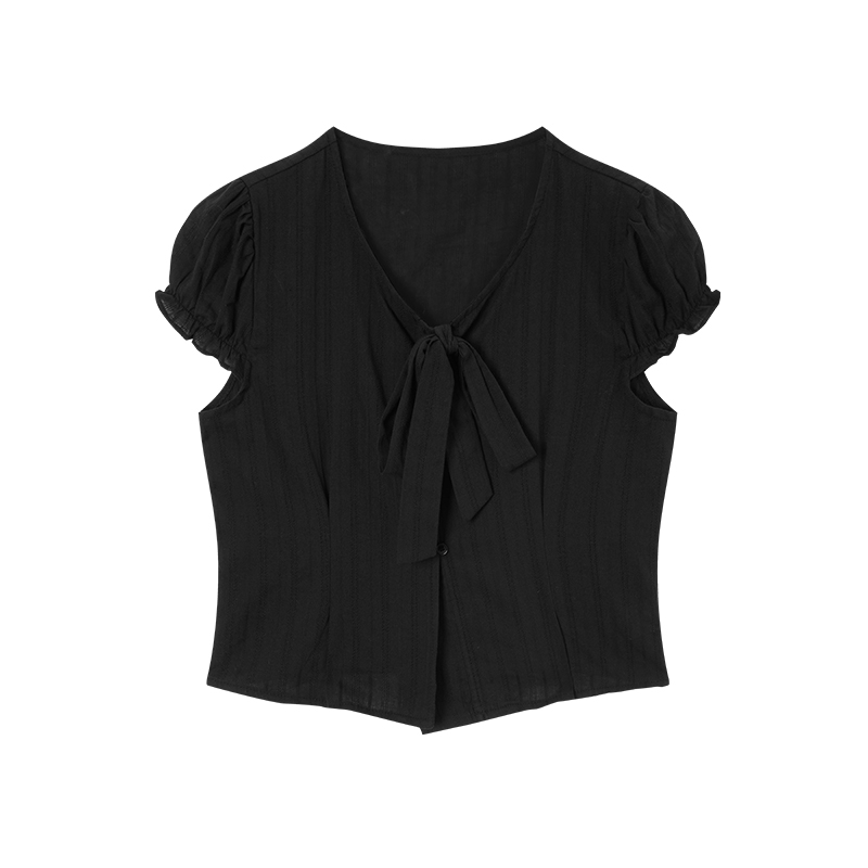  Bow-Tie Puff Sleeve Top 气质系带泡泡袖上衣*2 Colors