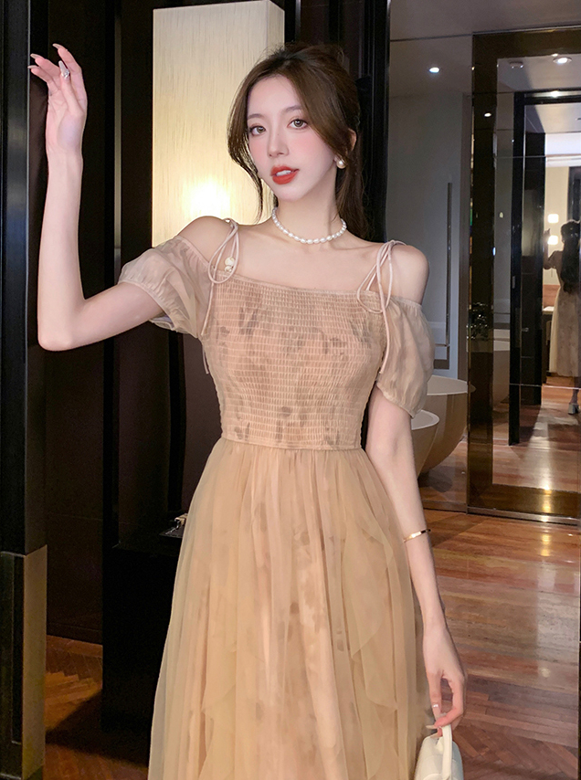 Romantic Ruched Tulle Dress 温柔系褶皱拼接网纱连衣裙*2Colors