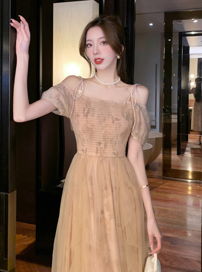 Romantic Ruched Tulle Dress 温柔系褶皱拼接网纱连衣裙*2Colors