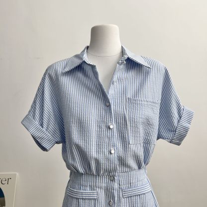 Nina Striped Shirt Dress 文艺范~条纹衬衫连衣裙*2Colors