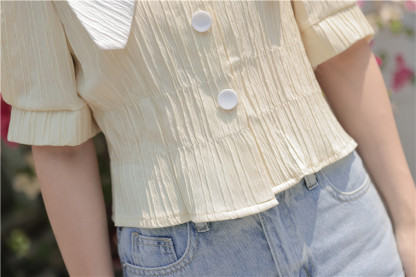 法式复古大翻领短款衬衫* 2 Colors