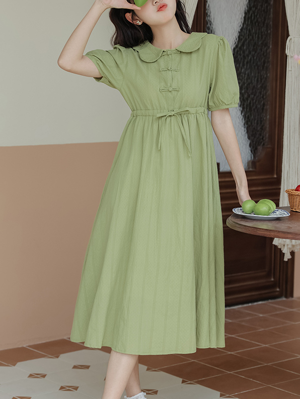 2024 Summer New Artistic Fresh Peter Pan Collar Buckle New Chinese Style Sweet Dress