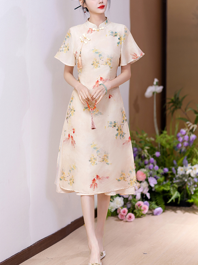 Real Shot New Model College Entrance Exam Cheongsam National Style Improved Printed Dress