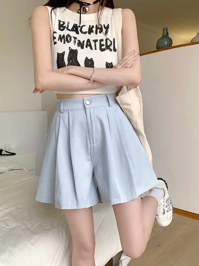 Real Shot Casual Slimming plus Size A- line Pantskirt Hot Girl Summer Commute Plump Girls Washed Cotton Shorts