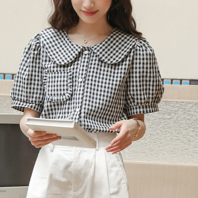 Vintage Plaid Doll Collar Shirt 复古娃娃领衬衫 