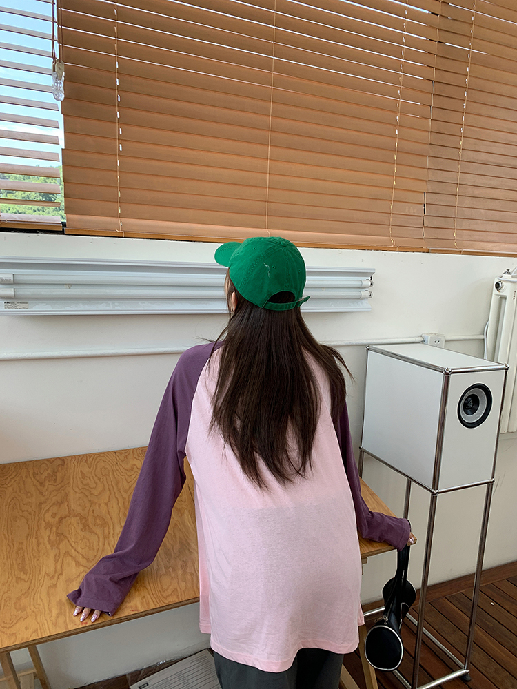 Contrast Color Long Sleeve T-shirt美式印花撞色长袖T恤 *2Colors