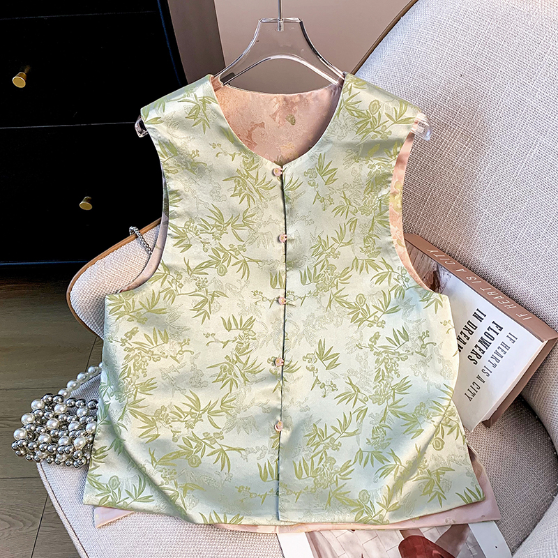 刺绣织金马面裙 Reversible Improved Buckle Satin Jacquard Embroidery Hanfu Tang Suit Classical Vest Top