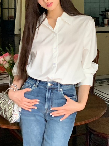 Real Shot 2025 Spring New Design Non-Iron Wrinkle-Resistant White Shirt for Women Elegant Versatile Fashion Blouse Top