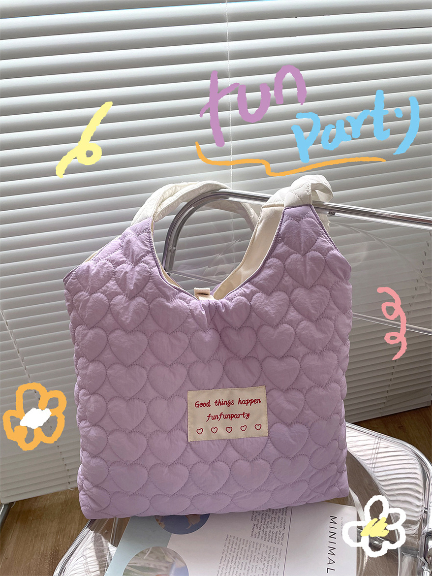 Creamy Quilted Heart Design Canvas Bag 奶油风爱心绗缝大容量学生包*3Colors