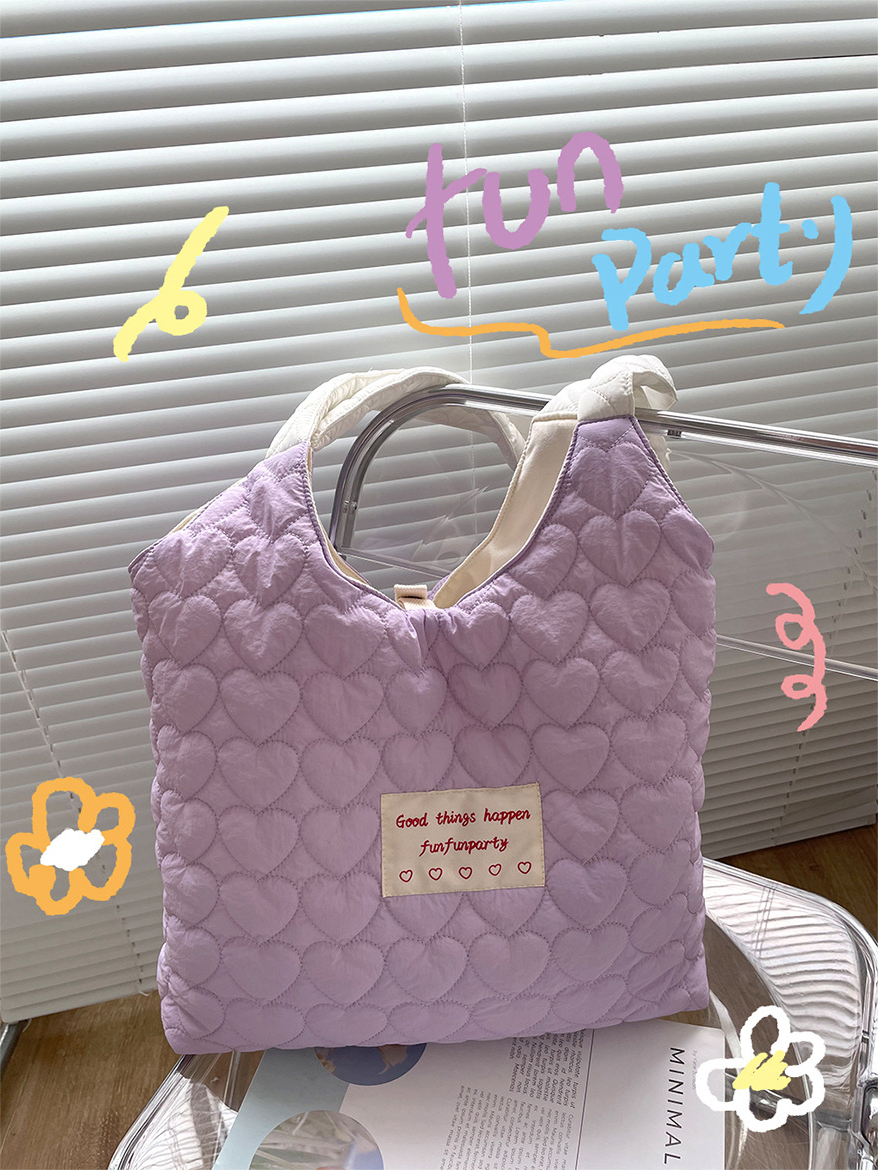 Creamy Quilted Heart Design Canvas Bag 奶油风爱心绗缝大容量学生包*3Colors
