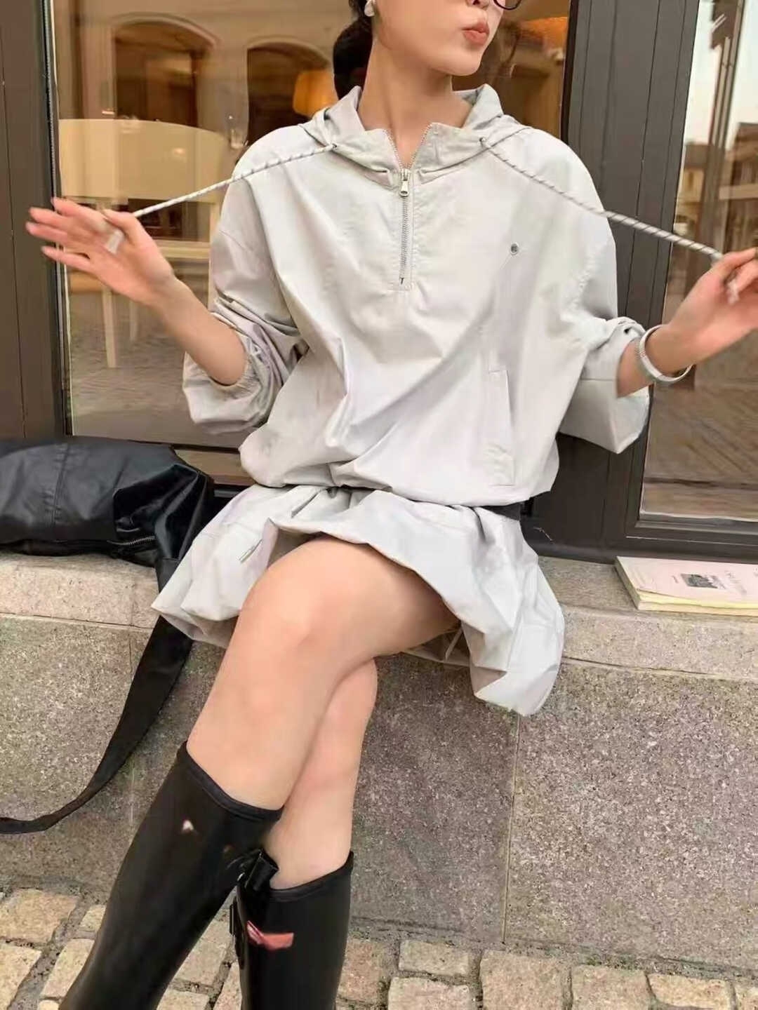 轻户外运动风 | 夹克连帽上衣+花苞裙2件套*3 Colors