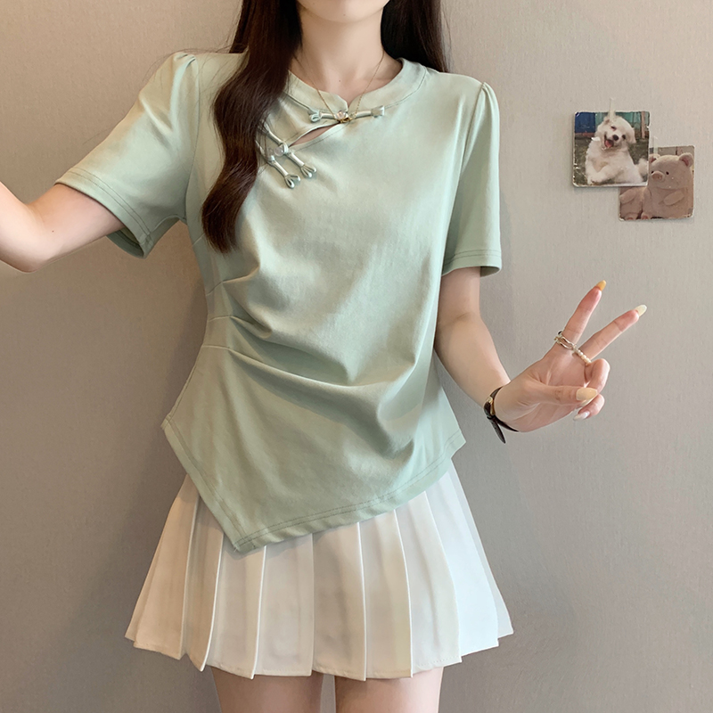 新中式不对称短袖T恤 New Chinese Style Asymmetric Short Sleeve T-Shirt