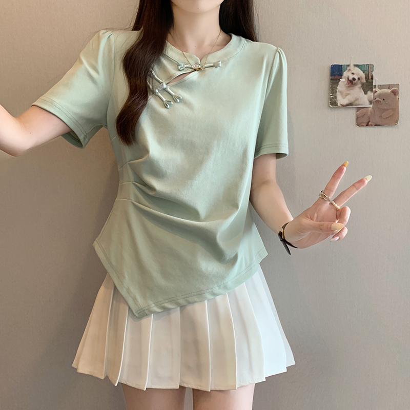 新中式不对称短袖T恤 New Chinese Style Asymmetric Short Sleeve T-Shirt