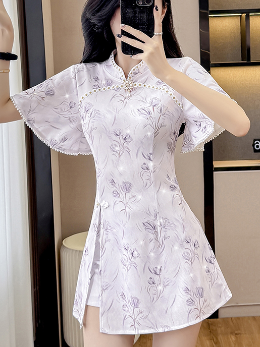 Real Shot Chinese Style Cheongsam Improved New Gentle Youthful Elegant High-end Dress Set Two Pieces