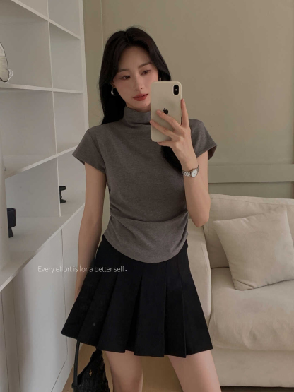 Half-high Collar Ultra-flattering Short Sleeve T-shirt 半高领超美体态短袖T*10 Colors