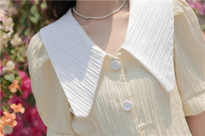 法式复古大翻领短款衬衫* 2 Colors