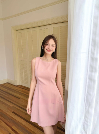 Avenna Round Neck Waist Dress 纯色圆领收腰连身裙*7 Colors