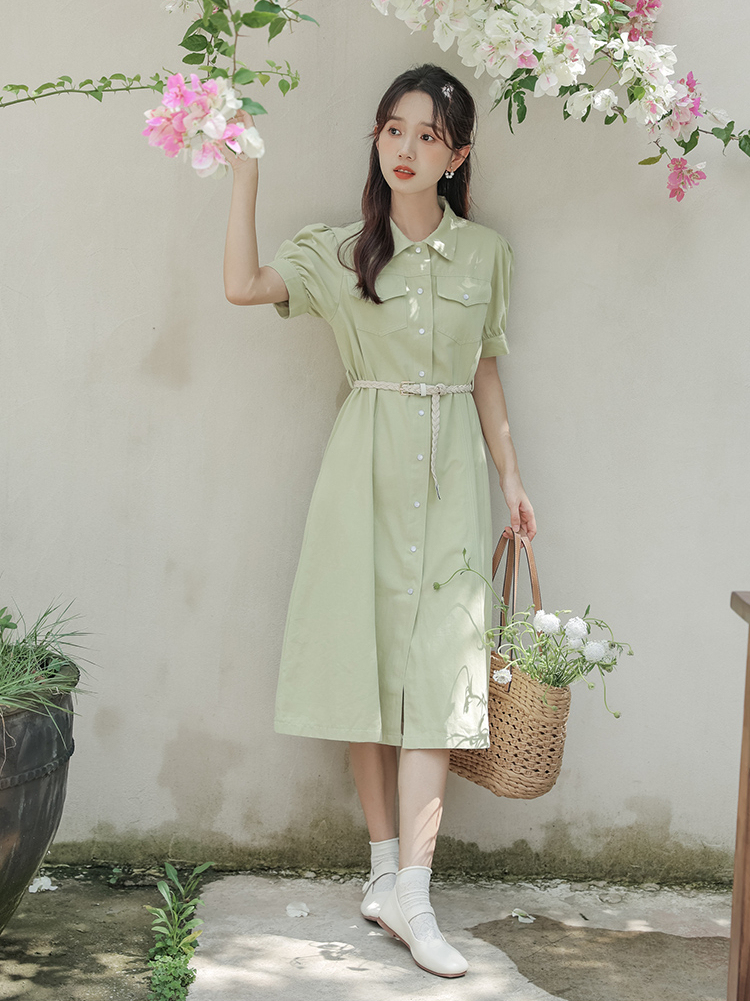 No Less than 125 Real Shot Spot Artistic Fresh Shirt Waist-Tight Dress