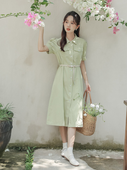 No Less than 125 Real Shot Spot Artistic Fresh Shirt Waist-Tight Dress