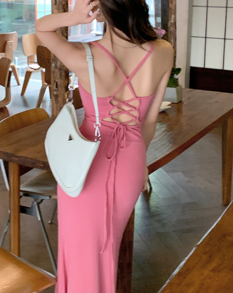 Hot V-Back High-Cut Long Skirt 性感辣妹露背开叉长裙 *2Colors