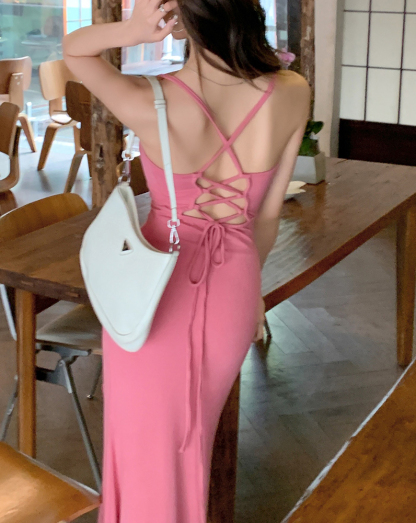 Hot V-Back High-Cut Long Skirt 性感辣妹露背开叉长裙 *2Colors