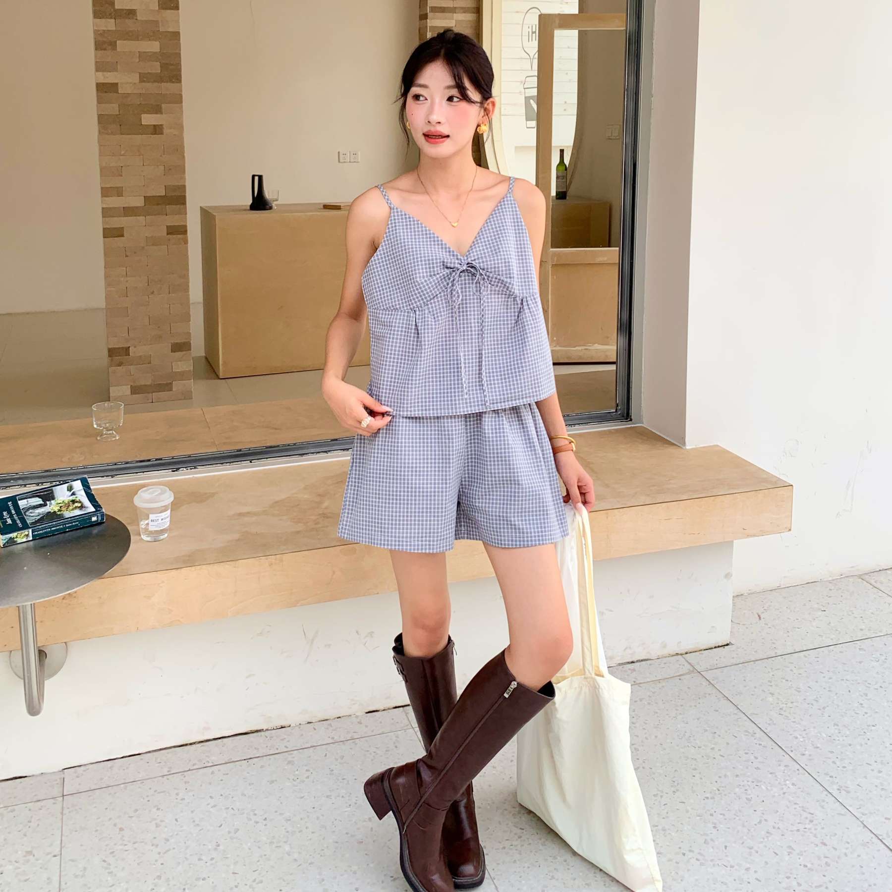 Chic Plaid Co-ord Set 格子吊带上衣短裤两件套*2 Colors