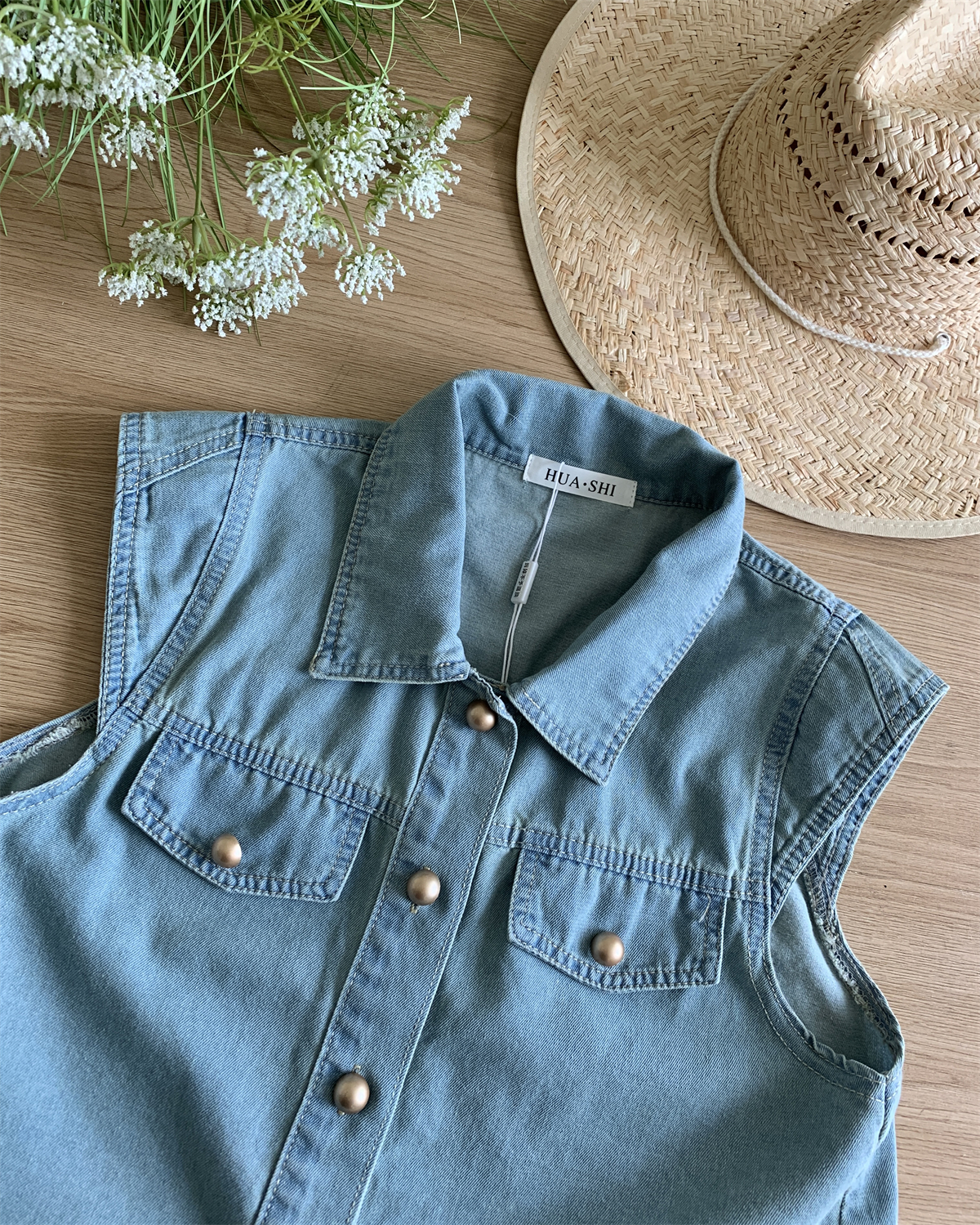 Retro Denim Blouse with Slip Dress复古牛仔衬衫吊带连衣裙两件套