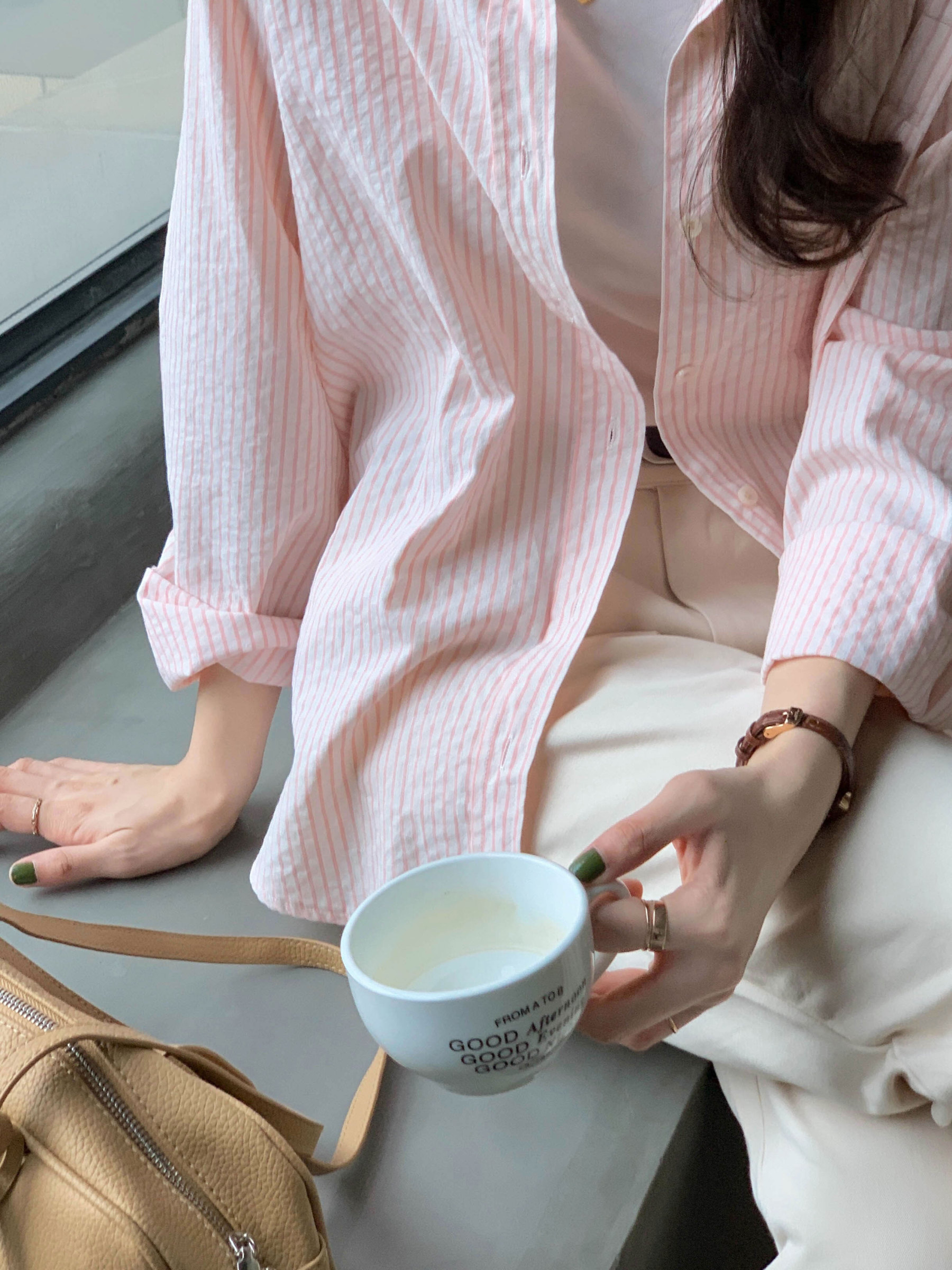 Casual Striped Long-Sleeve Blouse 治愈系女孩~经典条纹宽松长袖衬衫*3Colors