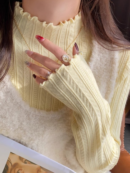 Mock Neck Ruffle Trim Long Sleeve Top 半高领木耳边长袖上衣*11 Colors