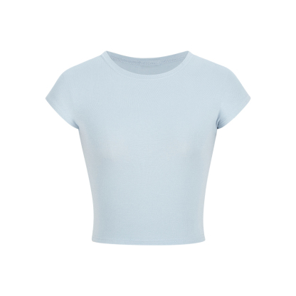 T443 # 230g Cool Silk Cotton 40s 1*1 Ribbed Round Neck Short Pure Desire Hot Girl Slim Hourglass T-Shirt for Women