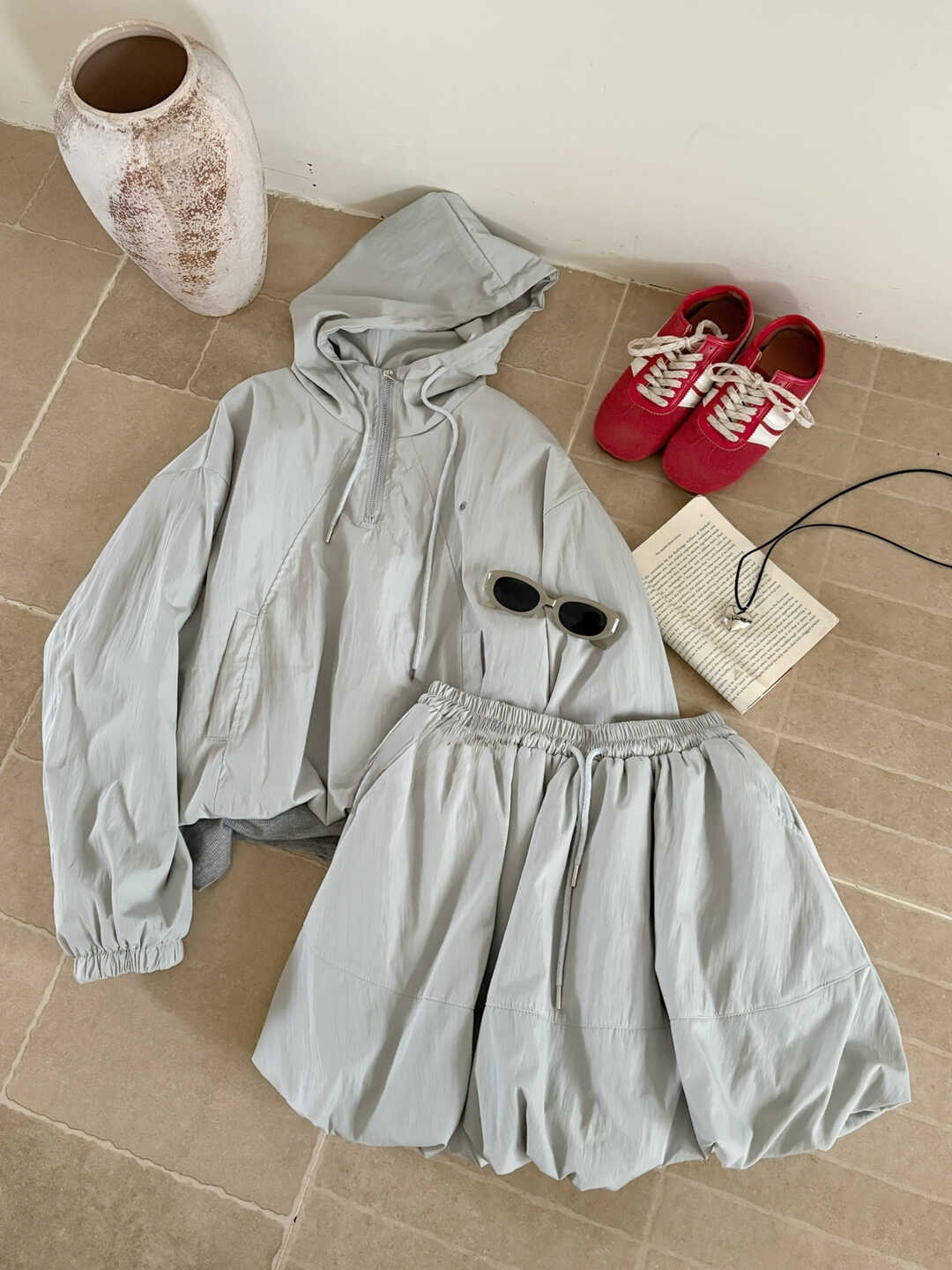 轻户外运动风 | 夹克连帽上衣+花苞裙2件套*3 Colors