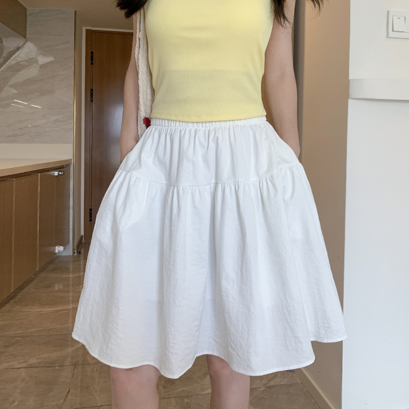 Real Shot Summer Japanese Style Thin Versatile Slimming Navy Blue Loose Wide Hem Five-Point Skirt Short Skirt Half Skirt for Women