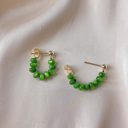 Emerald Cat's Eye Earrings 绿色猫眼石耳环