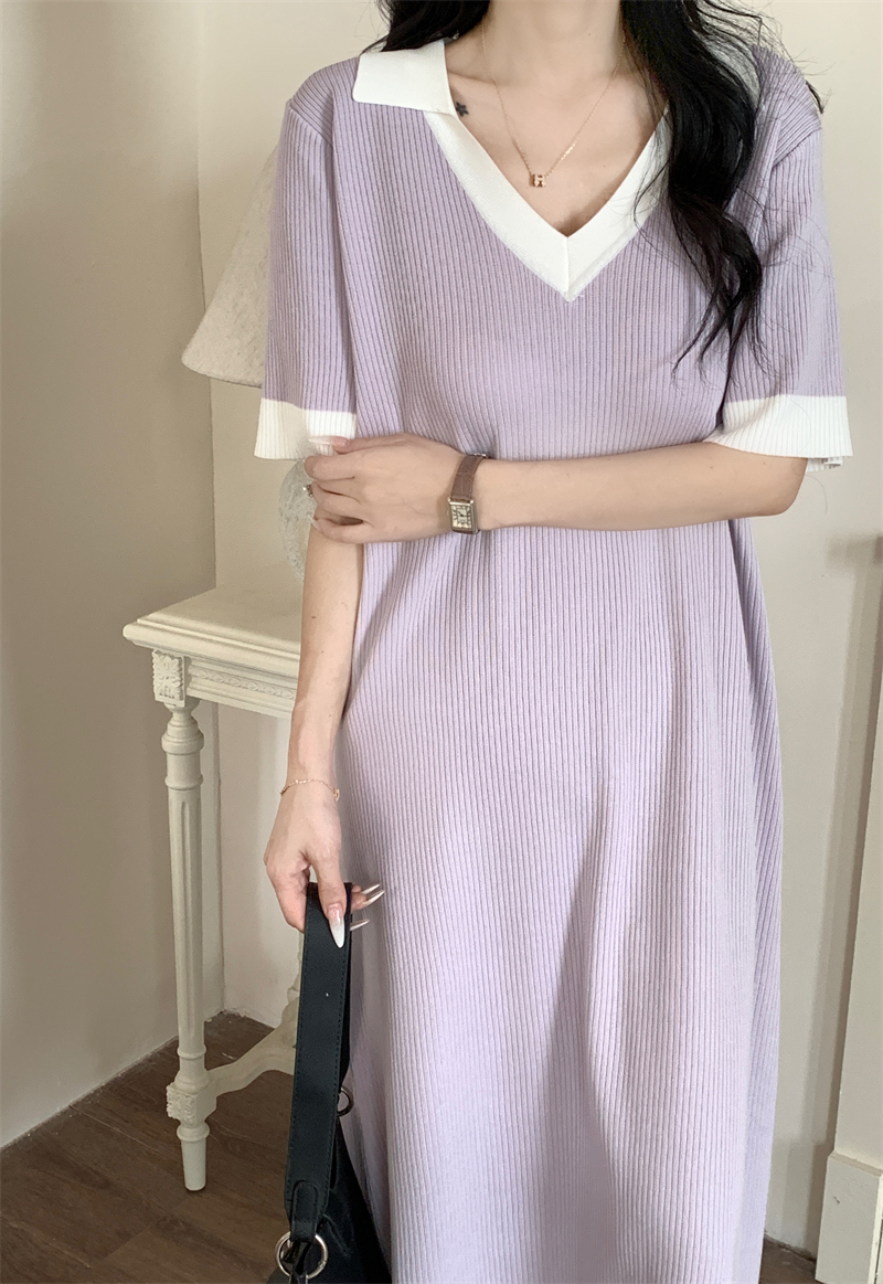 Vintage V-Neck Knit Dress  法式复古V领针织连衣裙*3Colors