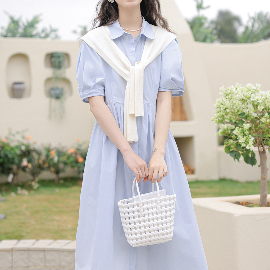 Polo Buttoned Dress with Knit Shawl 排扣连衣裙+针织披肩 *2 Colors