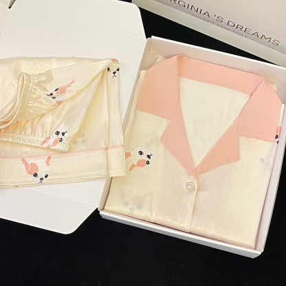 Puppy Print Ice Silk Pajama Set 狗狗印花冰丝睡衣套装