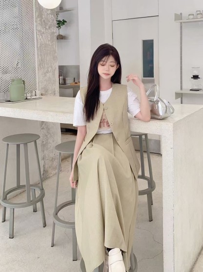 Korean Elegant Vest & Maxi Dress Set 韩系气质马甲长裙套装*4 Colors