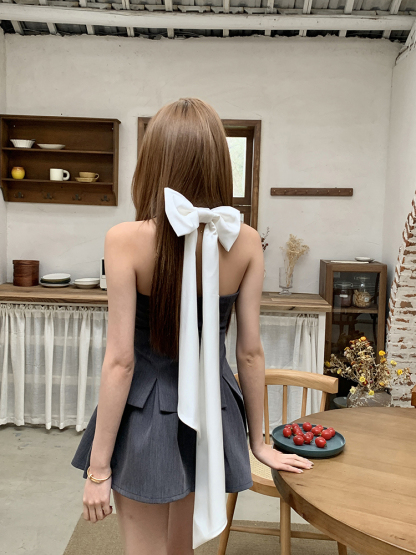 Bow Chic Vest & Skirt Set 蝴蝶结西装马甲百褶短裙套装