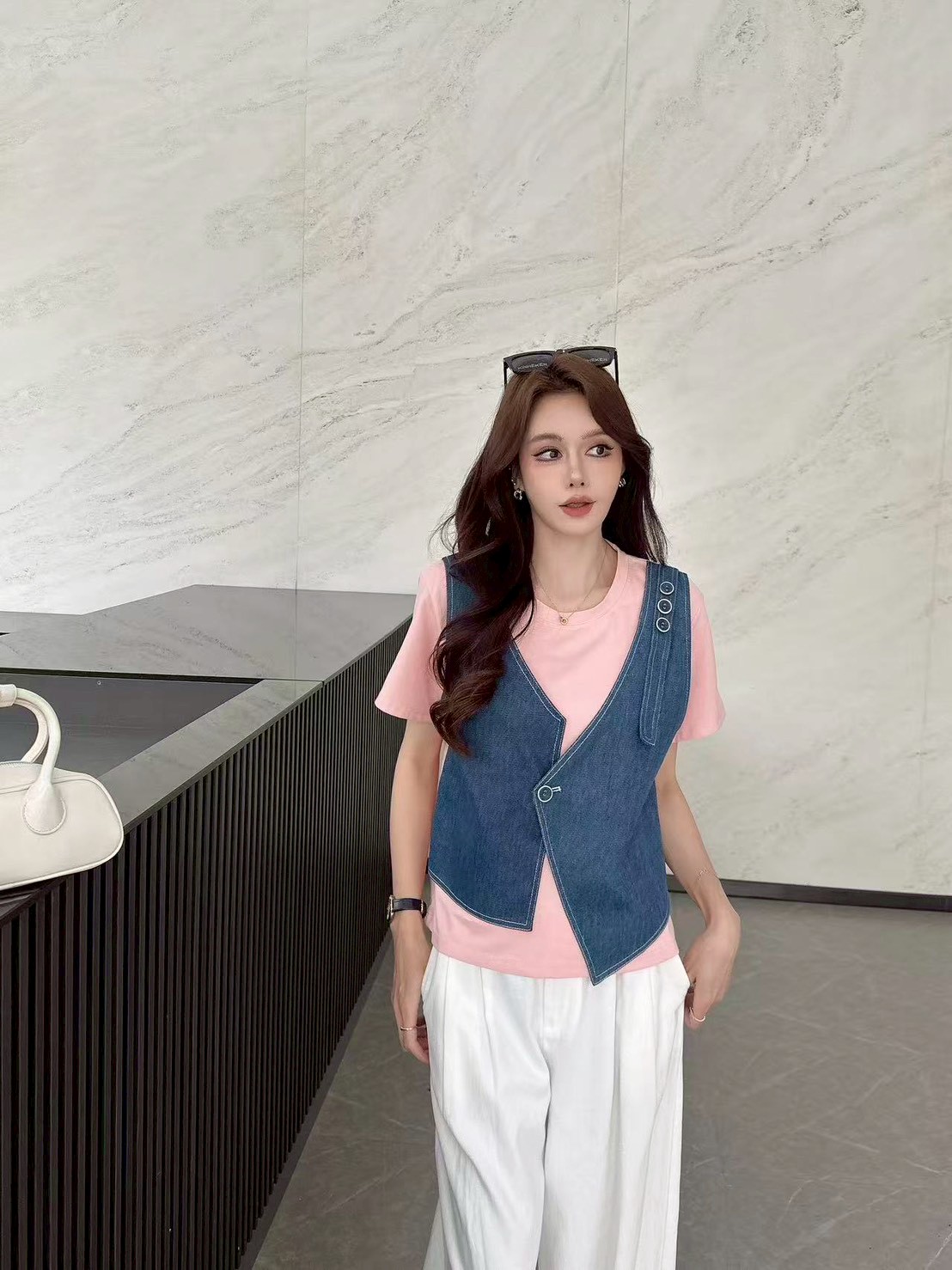 Denim Vest Faux Two-Piece Top 牛仔马甲假两件上衣*4 Colors