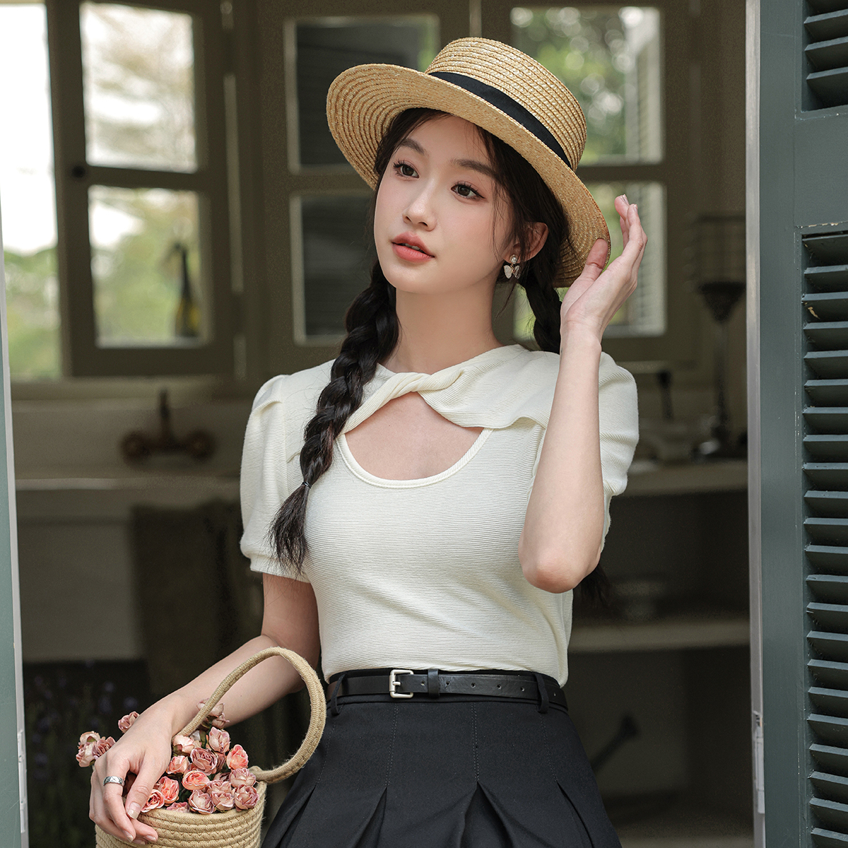 Knot Puff Sleeve T-shirt 纽结泡泡袖T恤 * 3 Colors