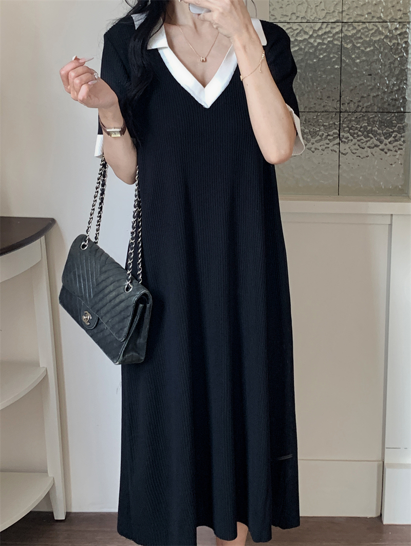 Vintage V-Neck Knit Dress  法式复古V领针织连衣裙*3Colors