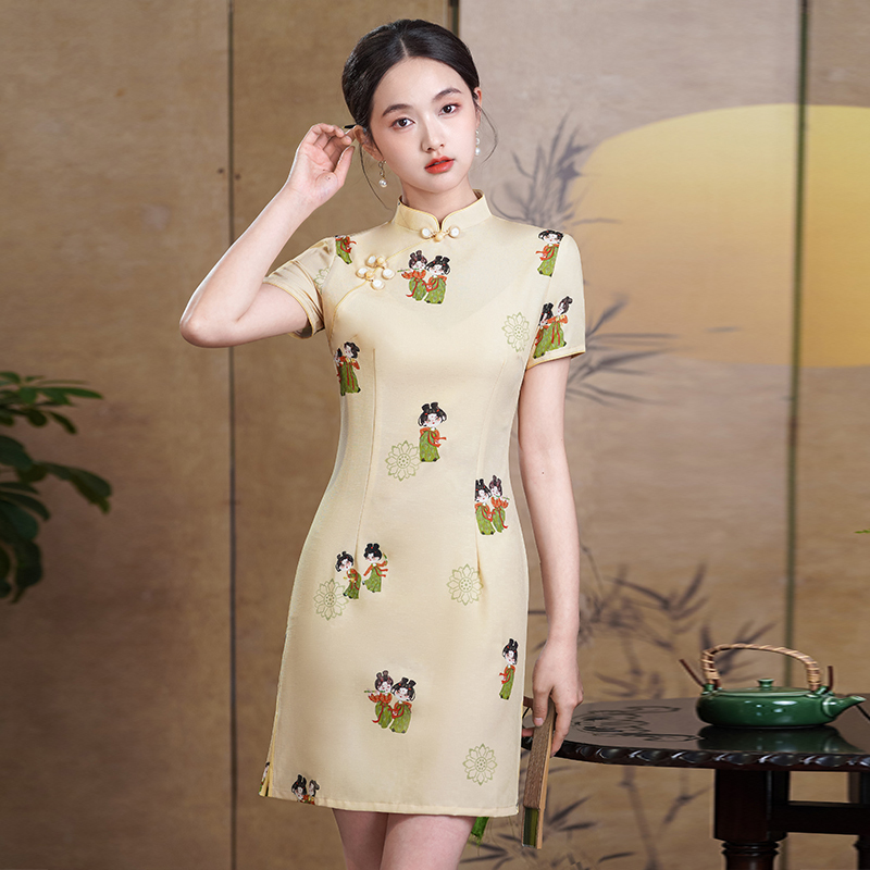 Chinese Style Tang Dynasty Lady Print Retro New Chinese Style Improved Qipao Loose Elegant Slimming Youthful Dress