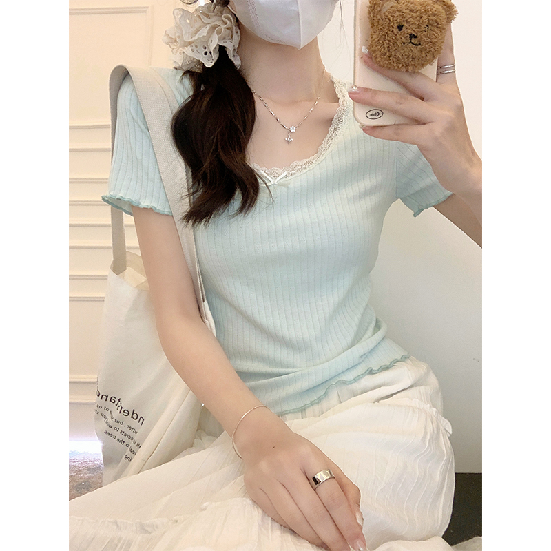 Lace Trim Bow Top 纯欲蕾丝边蝴蝶结上衣*3 Colors
