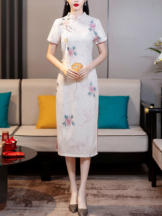 Live Shot New in Stock Modified New Chinese Cheongsam Young Girl Big Flower Chinese Style Dress