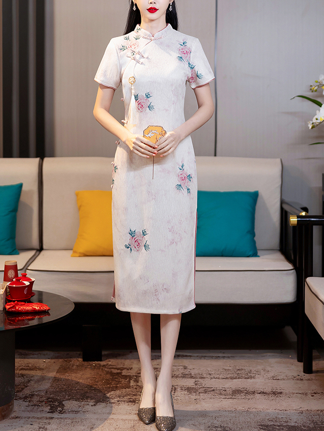 Live Shot New in Stock Modified New Chinese Cheongsam Young Girl Big Flower Chinese Style Dress