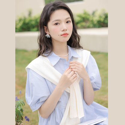 Polo Buttoned Dress with Knit Shawl 排扣连衣裙+针织披肩 *2 Colors